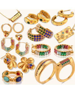 Wholesale Stainless Steel Fine Jewelry Hot Sale Light Luxury Color Zircon Inlaid 18K Gold Plated Jewelry Set