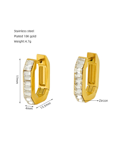 White Zircon Inlaid Geometric Stainless Steel Earrings 18K Gold-Plated Earrings For Women