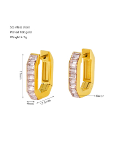 Pink Zircon Inlaid Geometric Stainless Steel Earrings 18K Gold-Plated Earrings For Women