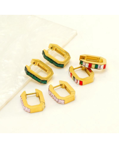 Wholesale Stainless Steel Earrings Fashion INS Style 18K Gold-Plated Color Zircon Inlaid Geometric Earrings For Women