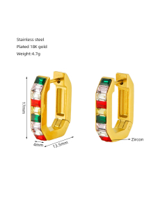 Multi-color Zircon Inlaid Geometric Stainless Steel Earrings 18K Gold-Plated Earrings For Women