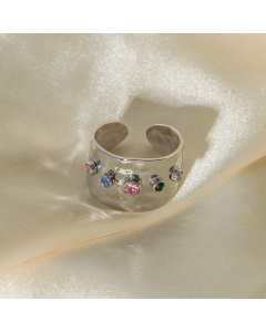 Wholesale Lady Stainless Steel Ring Color Zircon Inlaid Opening Ring