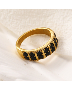 Light Luxury Black Zircon Inlaid 18K Plated Gold Stainless Steel Ring Fine Jewelry
