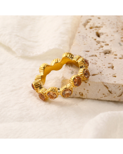Wholesale Stainless Steel Ring Color Zircon Inlaid Ring -Champagne-6