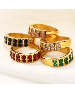 Wholesale Stainless Steel Ring INS Style Light Luxury Color Zircon Inlaid 18K Plated Gold Fine Jewelry