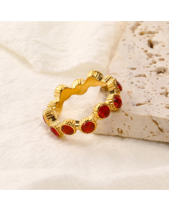 Red Zircon Inlaid Stainless Steel Ring Wholesale