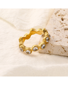 White Zircon Inlaid Stainless Steel Ring Wholesale