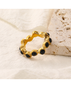 Black Zircon Inlaid Stainless Steel Ring Wholesale
