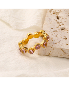 Pink Zircon Inlaid Stainless Steel Ring Wholesale