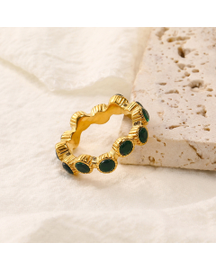 Green Zircon Inlaid Stainless Steel Ring Wholesale
