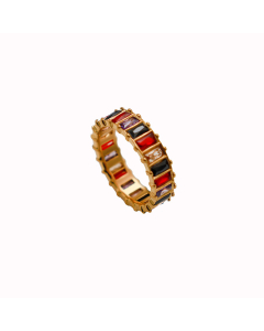 Wholesale Stainless Steel Ring Color Zircon Inlaid Ring YK28766-Gold Color-Multi-color