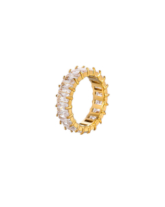 Wholesale Stainless Steel Ring Color Zircon Inlaid Ring YK28766-Gold Color-White