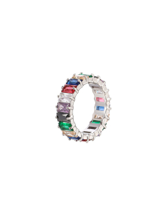 Wholesale Stainless Steel Ring Color Zircon Inlaid Ring YK28766-Steel Color-Multi-color