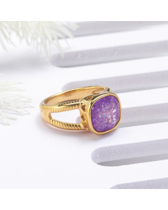 Wholesale INS Style Ring Light Luxury Sweet Colored Gemstone Ring 18K Gold-plated Geometric Stainless Steel Ring