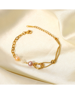 Fine Jewelry 18K Gold Plated Colored Pearl Bracelet Heart Stainless Steel Bracelet Colorza