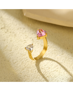 Elegant Colorful Love Zircon Inlaid Opening Stainless Steel Ring 
