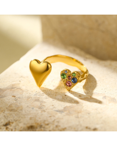French Style Colorful Love Zircon Inlaid Opening Stainless Steel Ring 
