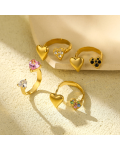 Wholesale Stainless Steel Ring Colorful Love Zircon Inlaid Opening Ring