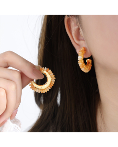 C-shape Earrings Vintage Temperament Yellow AgateTitanium Steel Earring
