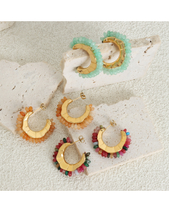 Wholesale C-shaped Earrings Vintage Temperament Colorful Natural Stone Yellow Agate Green Ghost Stone Titanium Steel Earring