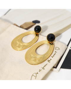 Wholesale Stainless Steel Earrings INS Style New 18K Gold Plated High-grade Concave-convex Texture Natural Stone Earrings
