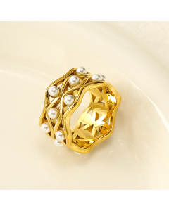 Wholesale Stainless Steel Ring Corrugated Pearl Ring