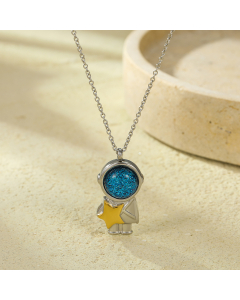 Creative Astronaut Couple Pendant Star Moon Stainless Steel Necklace 