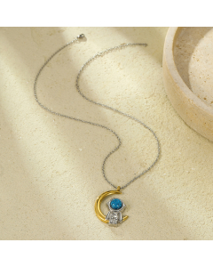 Cute Astronaut Couple Pendant Star Moon Stainless Steel Necklace 