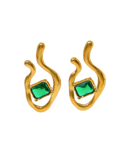 INS Style Creative Zircon Inlaid Irregular Electroplated 18K Gold-Plated Stainless Steel Earrings
