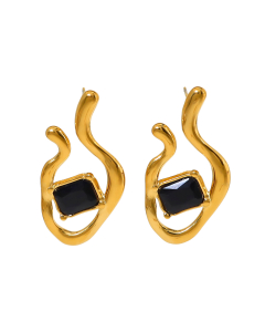 Creative Zircon Inlaid Irregular Electroplated 18K Gold-Plated Stainless Steel Earrings