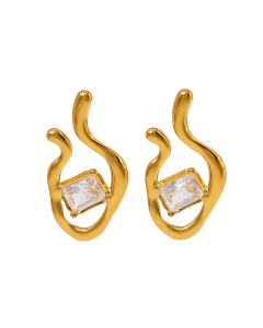 Wholesale Stainless Steel Earrings INS Style Creative Zircon Inlaid Irregular Electroplated 18K Gold-Plated Stainless Steel Earrings