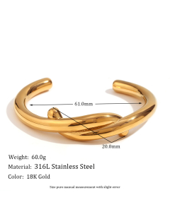 Wholesale Bracelet Colorza Fine Jewelry Temperament Cross Knot Opening Titanium Steel Plated 18K Gold Bracelet -Gold Color-04