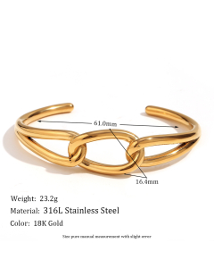 Wholesale Bracelet Colorza Fine Jewelry Temperament Cross Knot Opening Titanium Steel Plated 18K Gold Bracelet -Gold Color-01