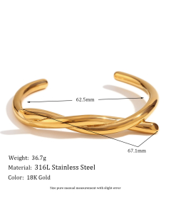 Wholesale Bracelet Colorza Fine Jewelry Temperament Cross Knot Opening Titanium Steel Plated 18K Gold Bracelet -Gold Color-03
