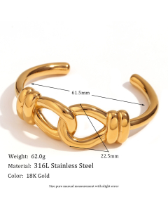Wholesale Bracelet Colorza Fine Jewelry Temperament Cross Knot Opening Titanium Steel Plated 18K Gold Bracelet -Gold Color-05