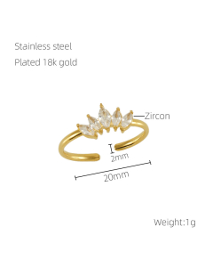 Fashion Crown Star Heart Zircon Inlaid Opening Stainless Steel Ring