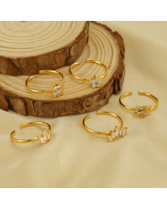 Wholesale Stainless Steel Ring Light Luxury Elegant Crown Star Heart Zircon Inlaid Opening Ring