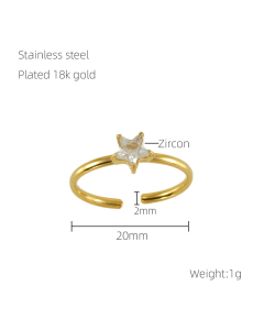 Simple Style Crown Star Heart Zircon Inlaid Opening Stainless Steel Ring