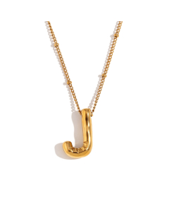 Wholesale Necklace Cute Plated 18K Gold Party Balloon Letter Pendant Stainless Steel Necklace Female-Gold Color-J