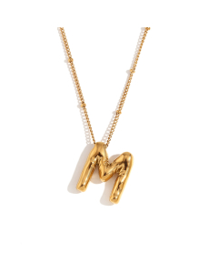 Wholesale Necklace Cute Plated 18K Gold Party Balloon Letter Pendant Stainless Steel Necklace Female-Gold Color-M