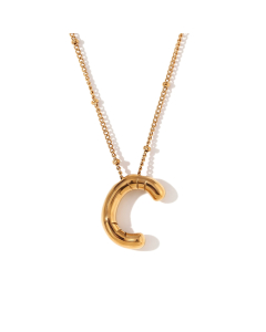 Wholesale Necklace Cute Plated 18K Gold Party Balloon Letter Pendant Stainless Steel Necklace Female-Gold Color-C