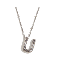 Wholesale Necklace Cute Plated 18K Gold Party Balloon Letter Pendant Stainless Steel Necklace Female-Steel Color-U