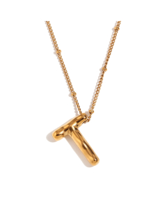 Wholesale Necklace Cute Plated 18K Gold Party Balloon Letter Pendant Stainless Steel Necklace Female-Gold Color-T