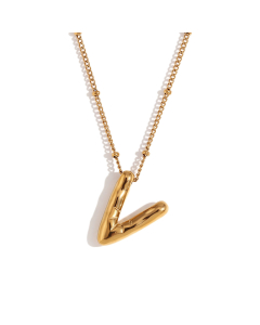 Wholesale Necklace Cute Plated 18K Gold Party Balloon Letter Pendant Stainless Steel Necklace Female-Gold Color-V