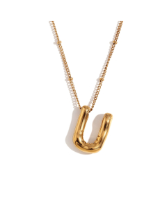 Wholesale Necklace Cute Plated 18K Gold Party Balloon Letter Pendant Stainless Steel Necklace Female-Gold Color-U