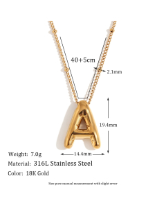 Wholesale Necklace Cute Plated 18K Gold Party Balloon Letter Pendant Stainless Steel Necklace Female-Gold Color-A