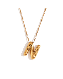 Wholesale Necklace Cute Plated 18K Gold Party Balloon Letter Pendant Stainless Steel Necklace Female-Gold Color-N