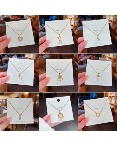 Trendy Longevity Lock Rabbit Pendant Rhinestone Inlaid Stainless Steel Necklace Colorza