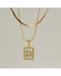 D Double Layer Initial Letter Necklace Inlaid White Shell Pendant Necklace CA7810210