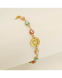 D Evil Eye Drop Oil Initial Letter Stainless Steel Bracelet With 18K Gold Plated